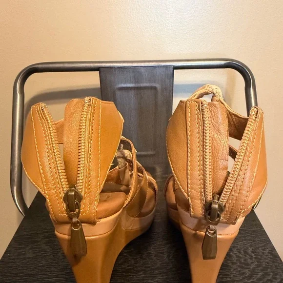 DVF Diane von Furstenberg Camel Leather Rope Wedge Sandals 7M - Picture 11 of 14